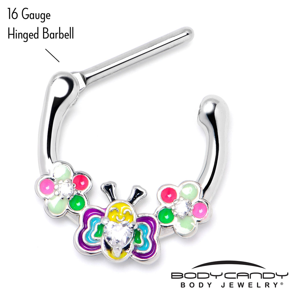 BodyCandy 16G 5/16 Clear CZ Gem Butterfly Love Bug Flower Cartilage Clicker — back view
