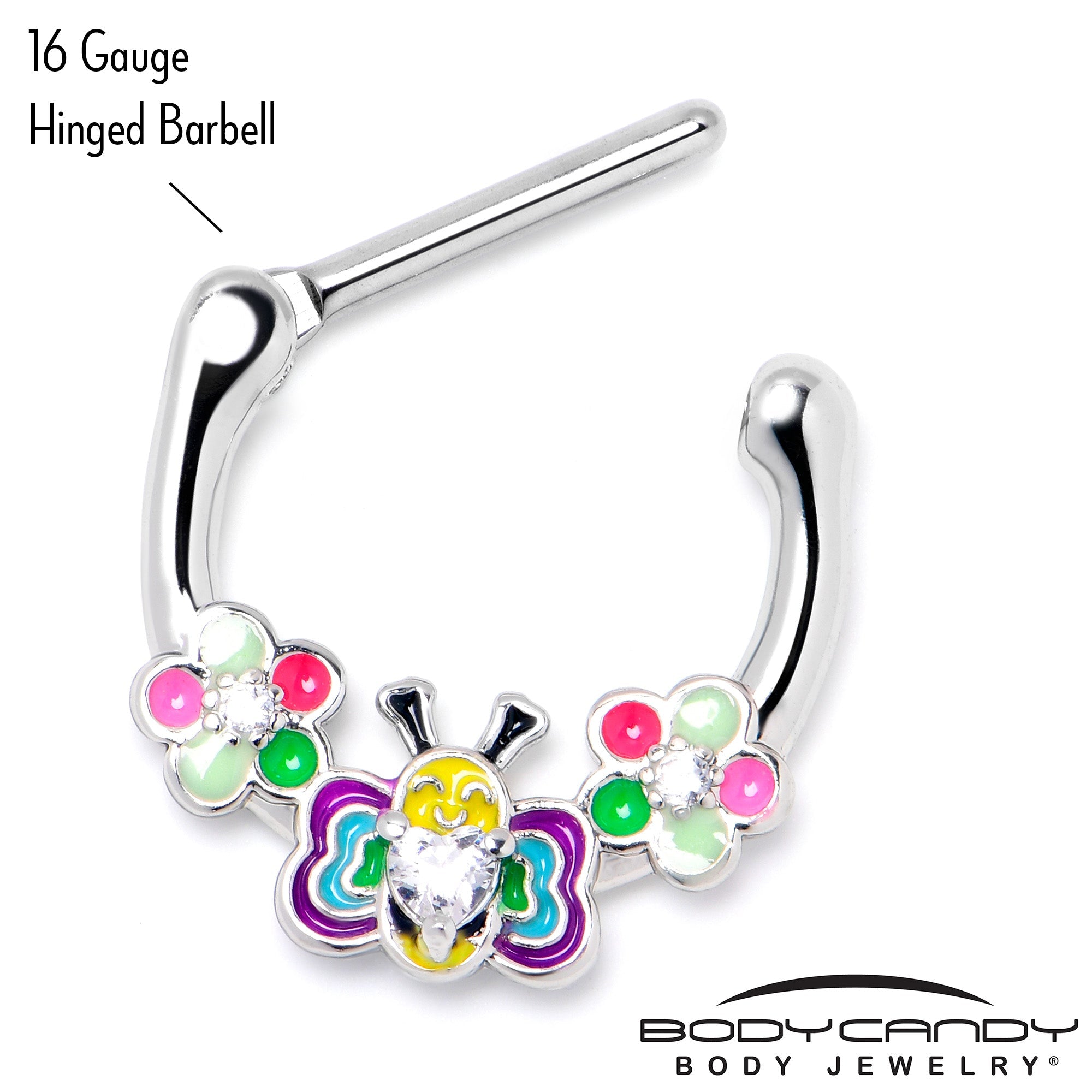 BodyCandy 16G 5/16 Clear CZ Gem Butterfly Love Bug Flower Cartilage Clicker — back view