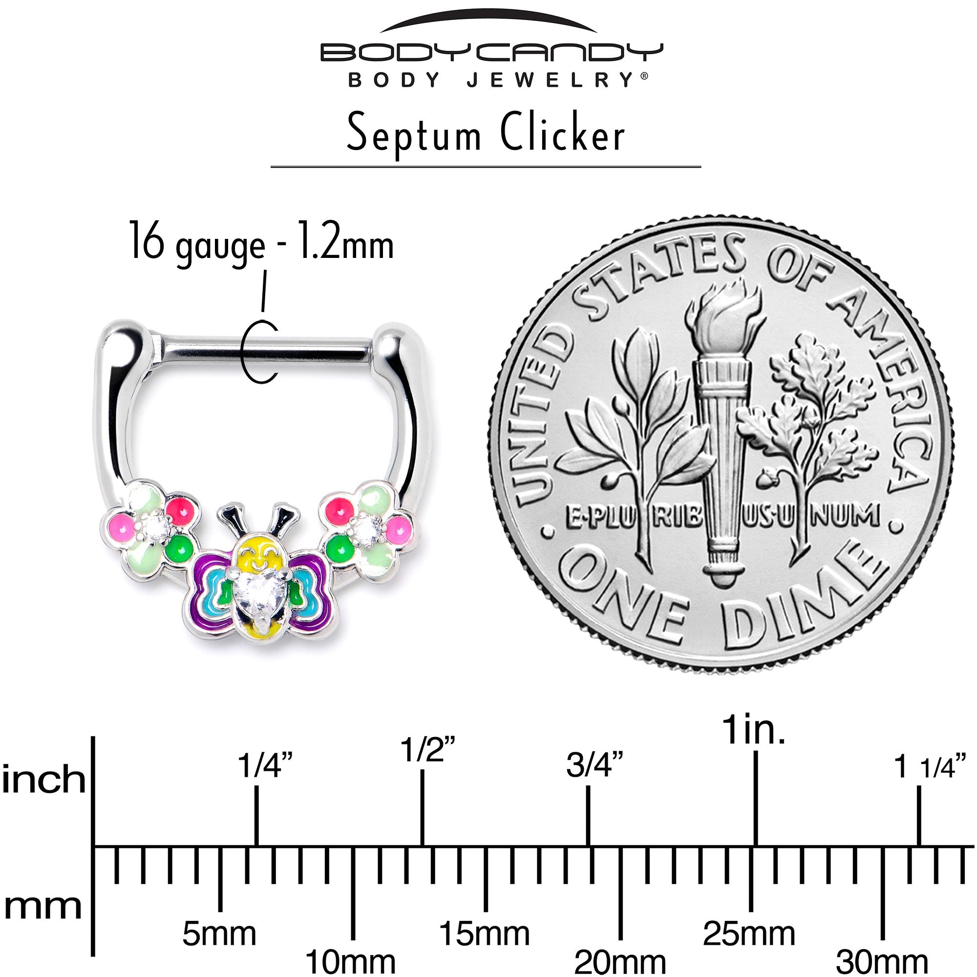 BodyCandy 16G 5/16 Clear CZ Gem Butterfly Love Bug Flower Cartilage Clicker — alternative angle