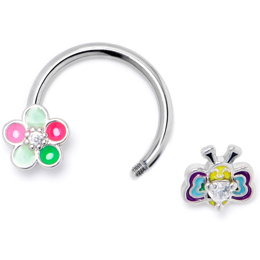 BodyCandy 16G 3/8 Clear CZ Gem Butterfly Love Bug Horseshoe Circular Barbell — side view