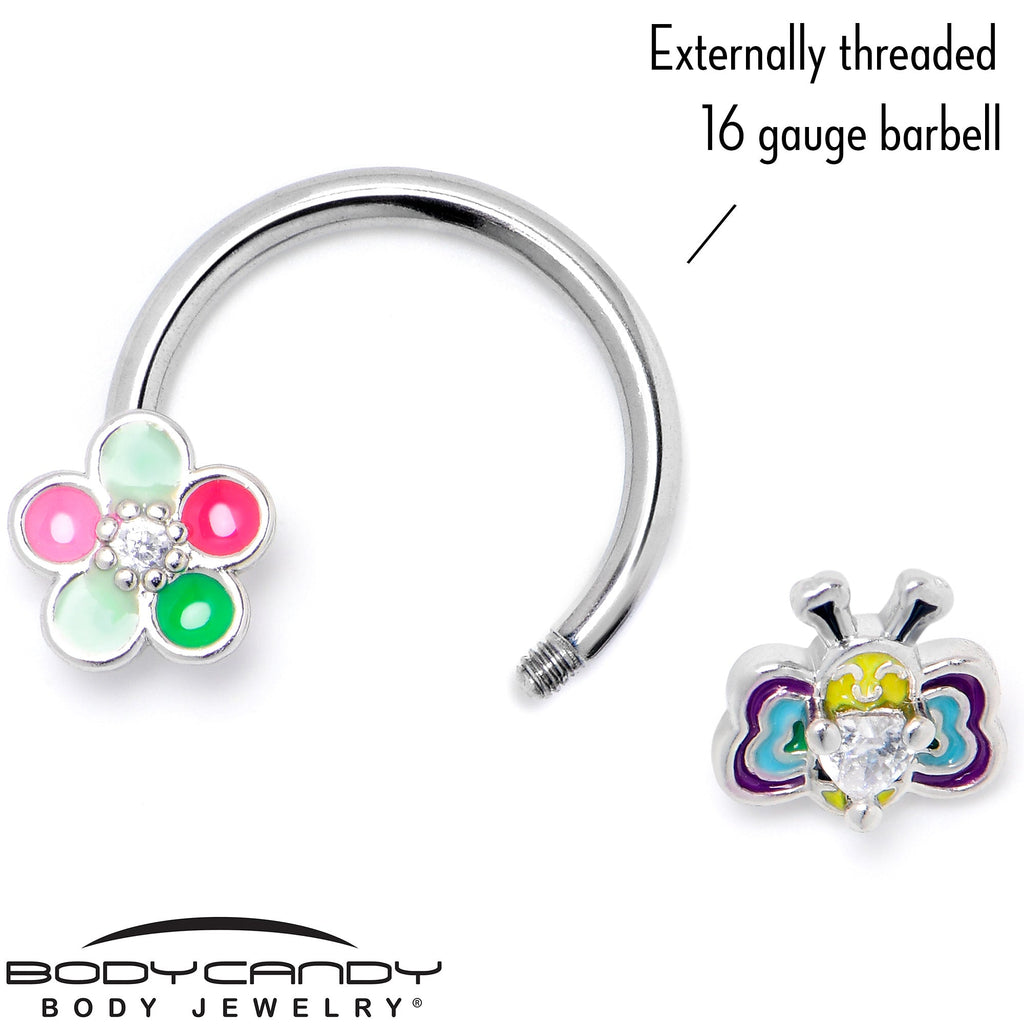 BodyCandy 16G 3/8 Clear CZ Gem Butterfly Love Bug Horseshoe Circular Barbell — back view