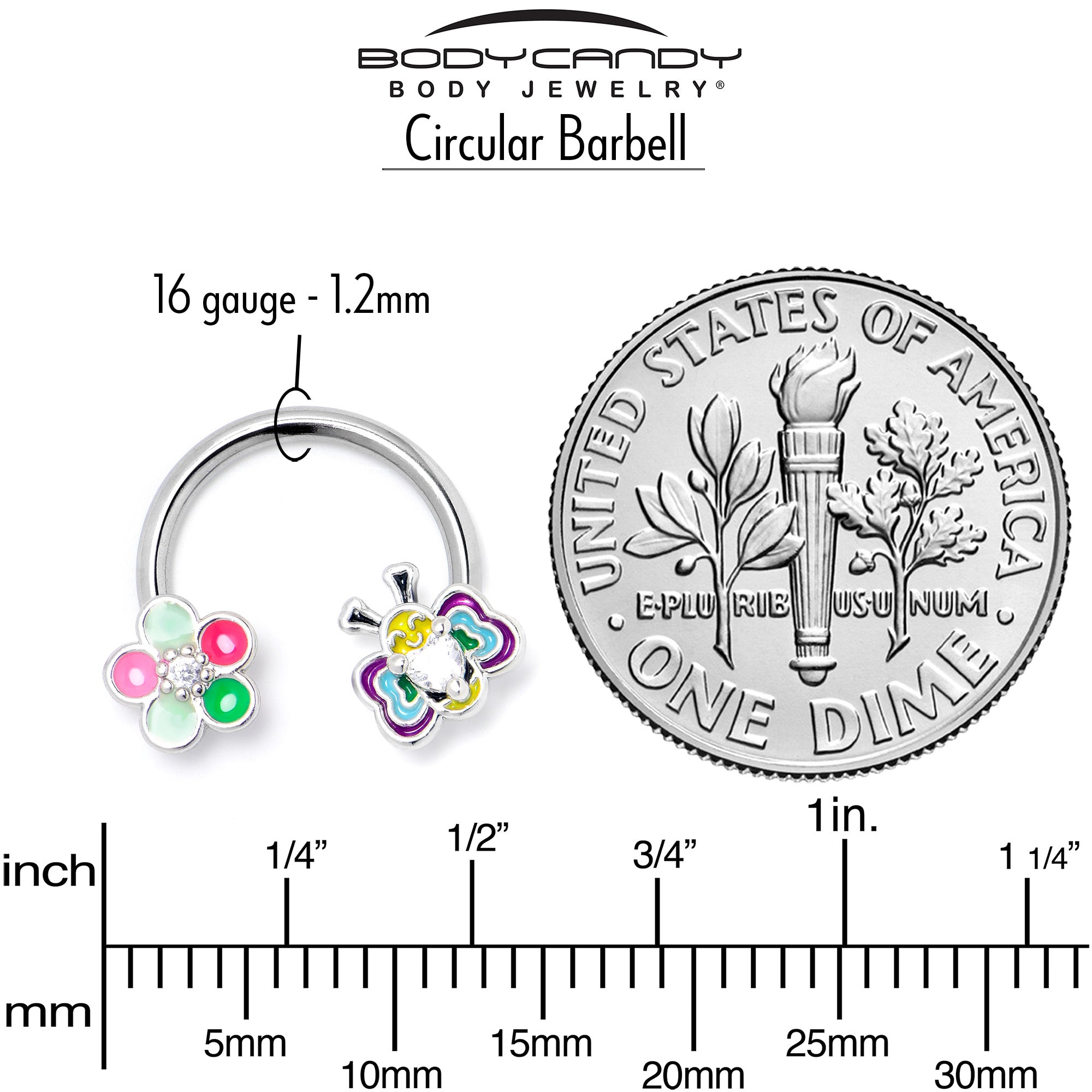 BodyCandy 16G 3/8 Clear CZ Gem Butterfly Love Bug Horseshoe Circular Barbell — alternative angle