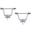 BodyCandy 14G 9/16 Aurora CZ Gem Understated Dragonfly Dangle Nipple Ring Set — main product shot