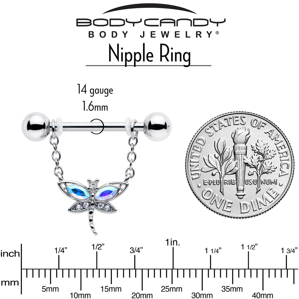 BodyCandy 14G 9/16 Aurora CZ Gem Understated Dragonfly Dangle Nipple Ring Set — alternative angle