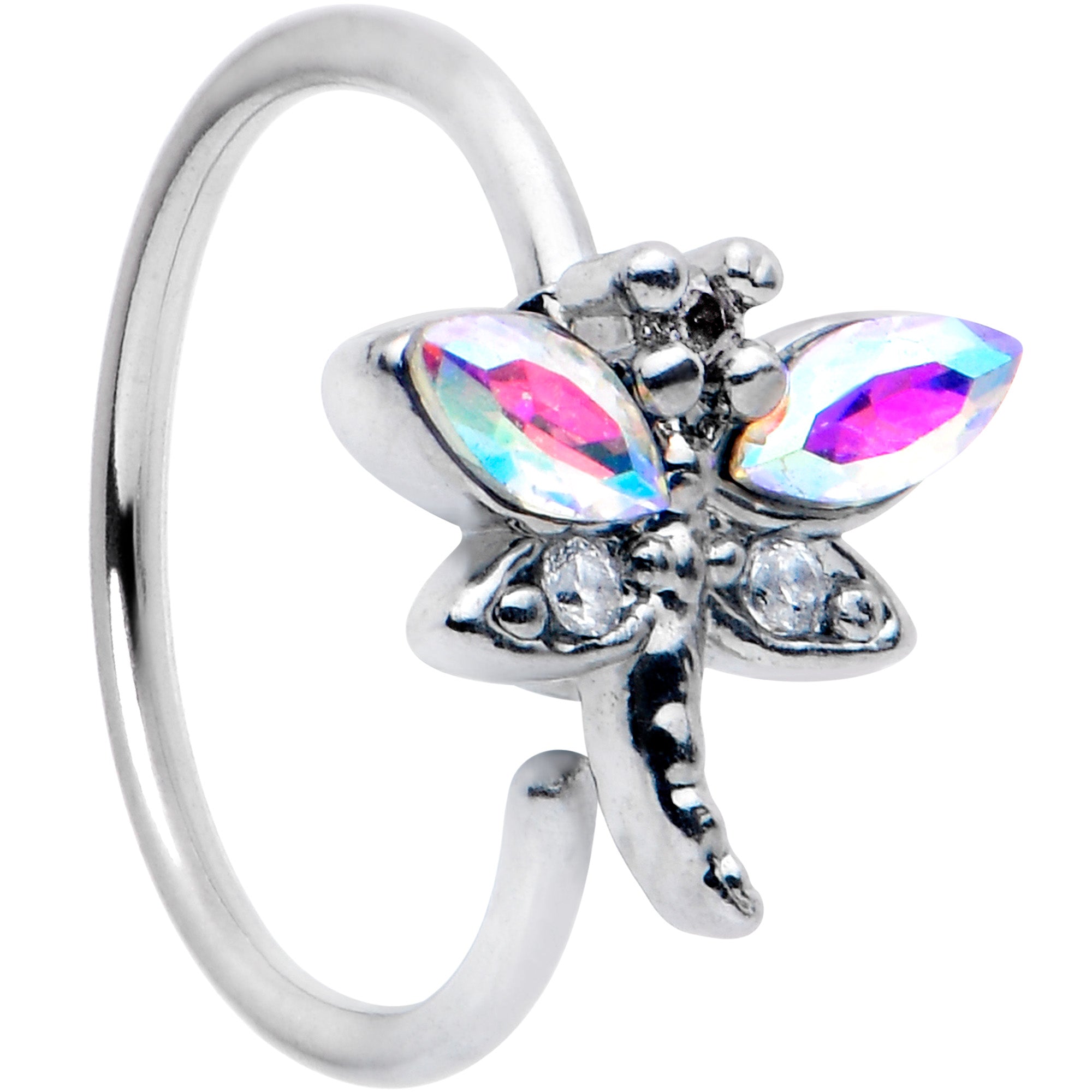BodyCandy 20G 5/16 Aurora CZ Gem Understated Dragonfly Nose Hoop — main product shot