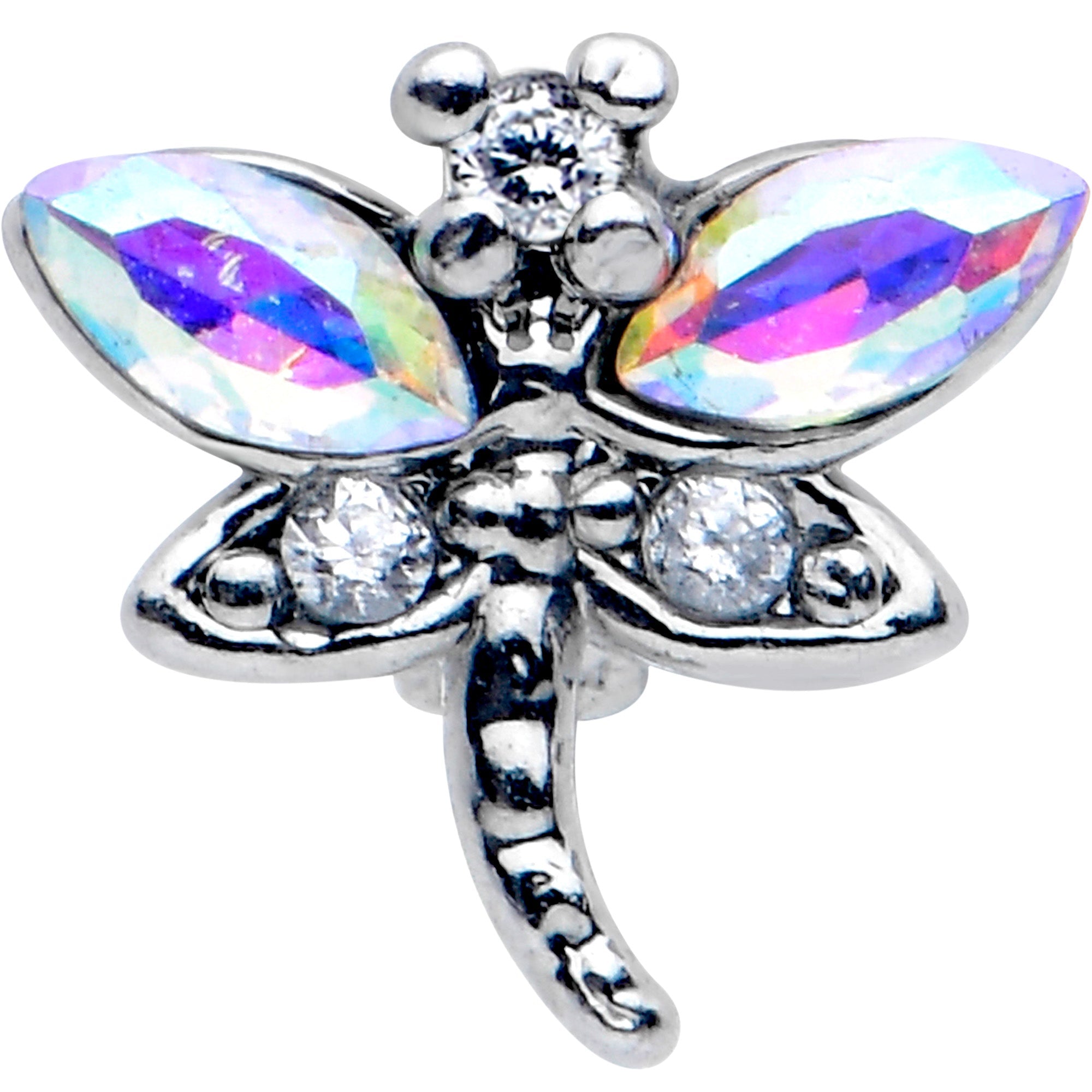 BodyCandy 20G 5/16 Aurora CZ Gem Understated Dragonfly Nose Hoop — detail close-up