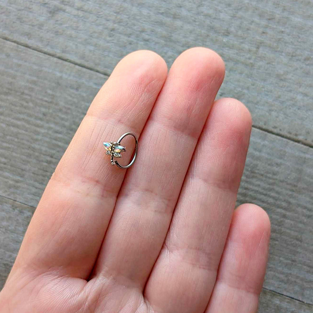 BodyCandy 20G 5/16 Aurora CZ Gem Understated Dragonfly Nose Hoop — side view