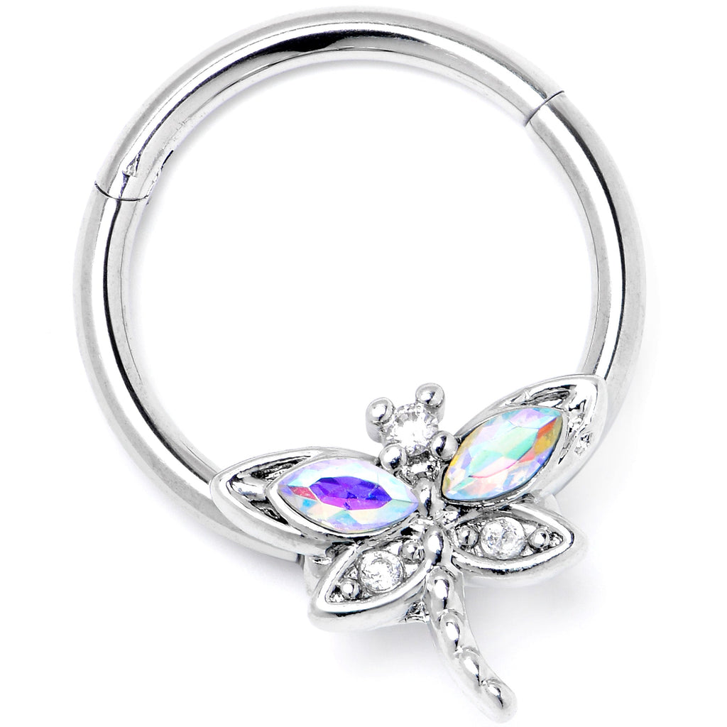 BodyCandy 16G 3/8 Aurora CZ Gem Understated Dragonfly Hinged Segment Ring — lifestyle context