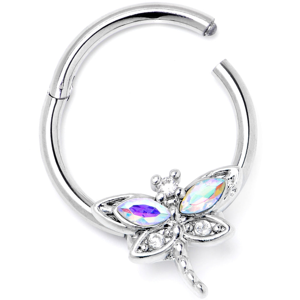 BodyCandy 16G 3/8 Aurora CZ Gem Understated Dragonfly Hinged Segment Ring — side view