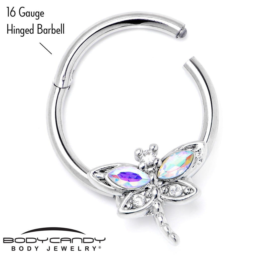 BodyCandy 16G 3/8 Aurora CZ Gem Understated Dragonfly Hinged Segment Ring — back view