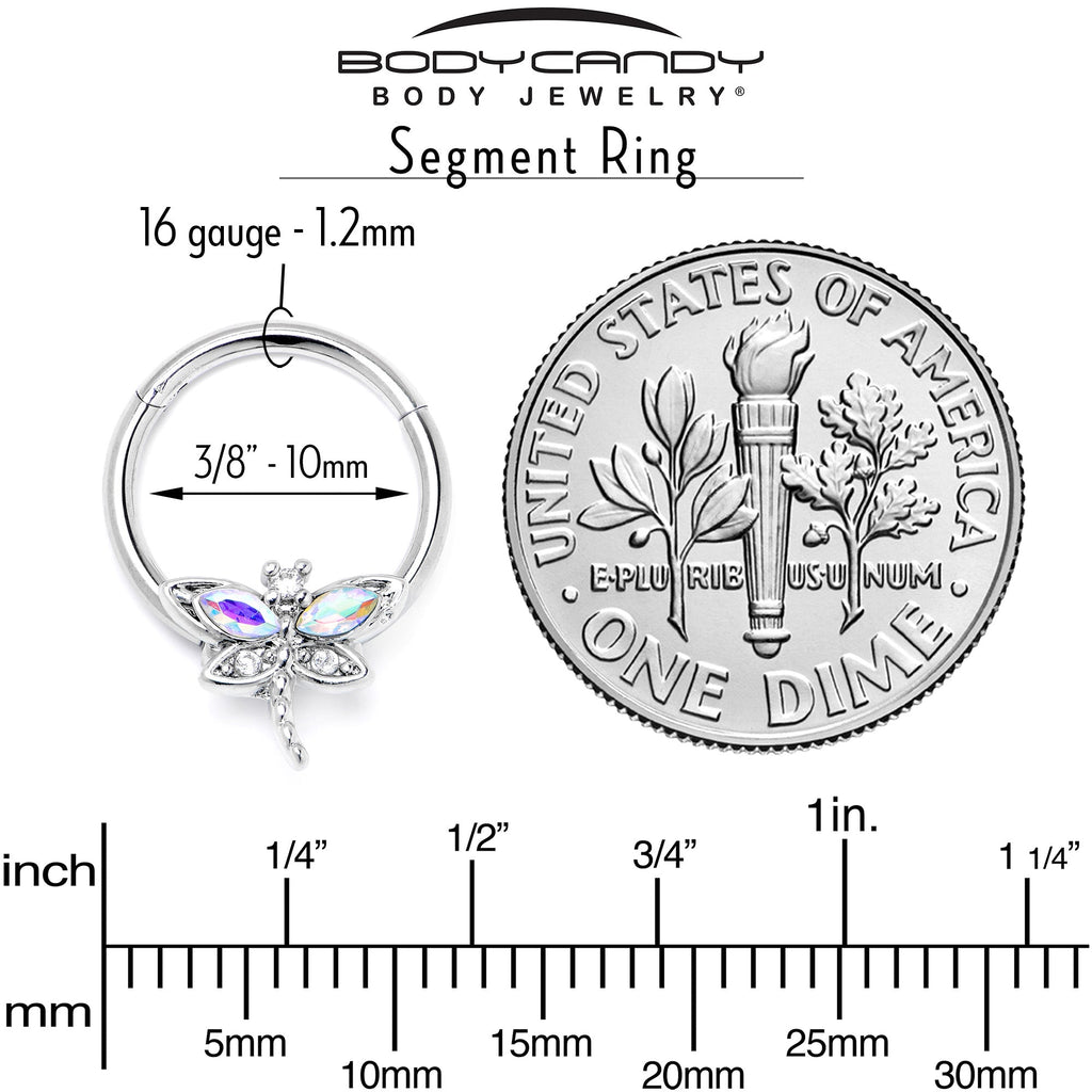 BodyCandy 16G 3/8 Aurora CZ Gem Understated Dragonfly Hinged Segment Ring — alternative angle