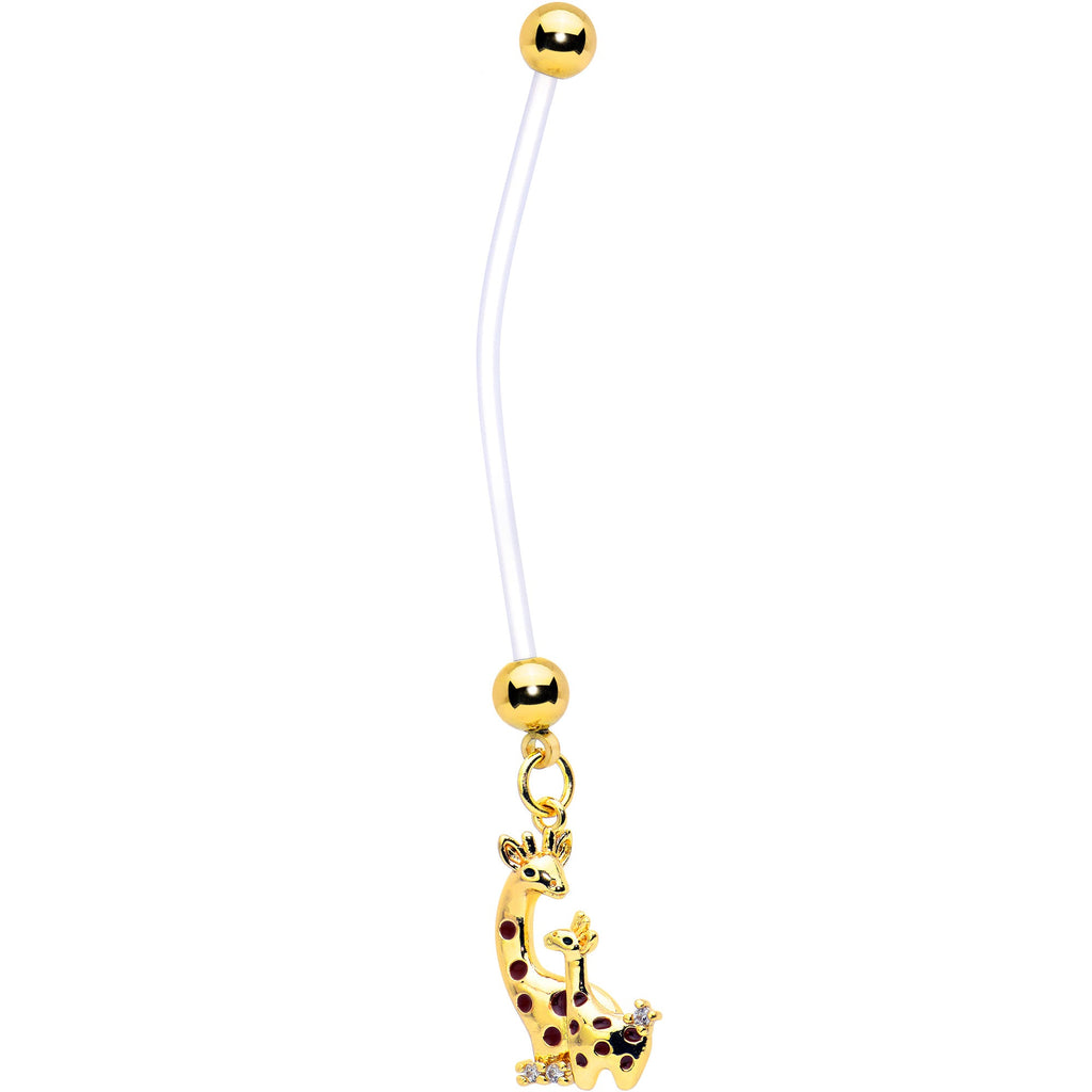 BodyCandy Clear CZ Gem Mom and Baby Giraffe Dangle PTFE Pregnancy Belly Ring — main product shot