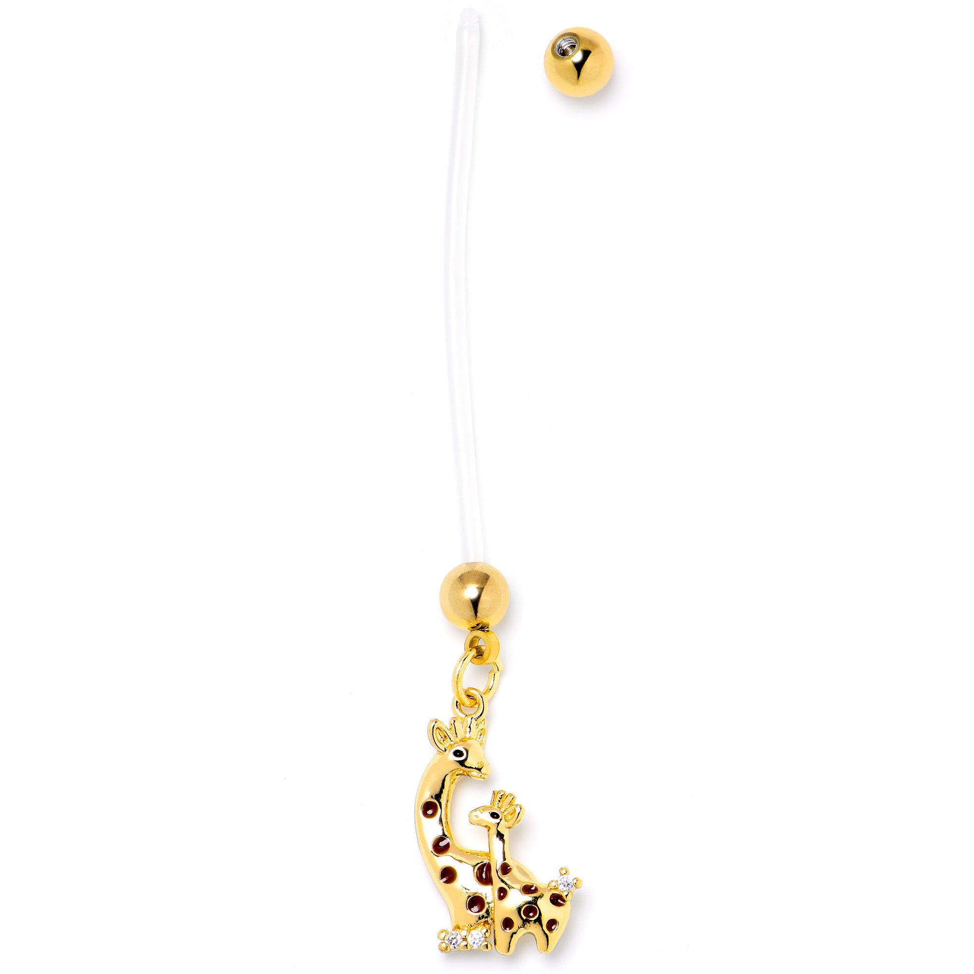 BodyCandy Clear CZ Gem Mom and Baby Giraffe Dangle PTFE Pregnancy Belly Ring — side view