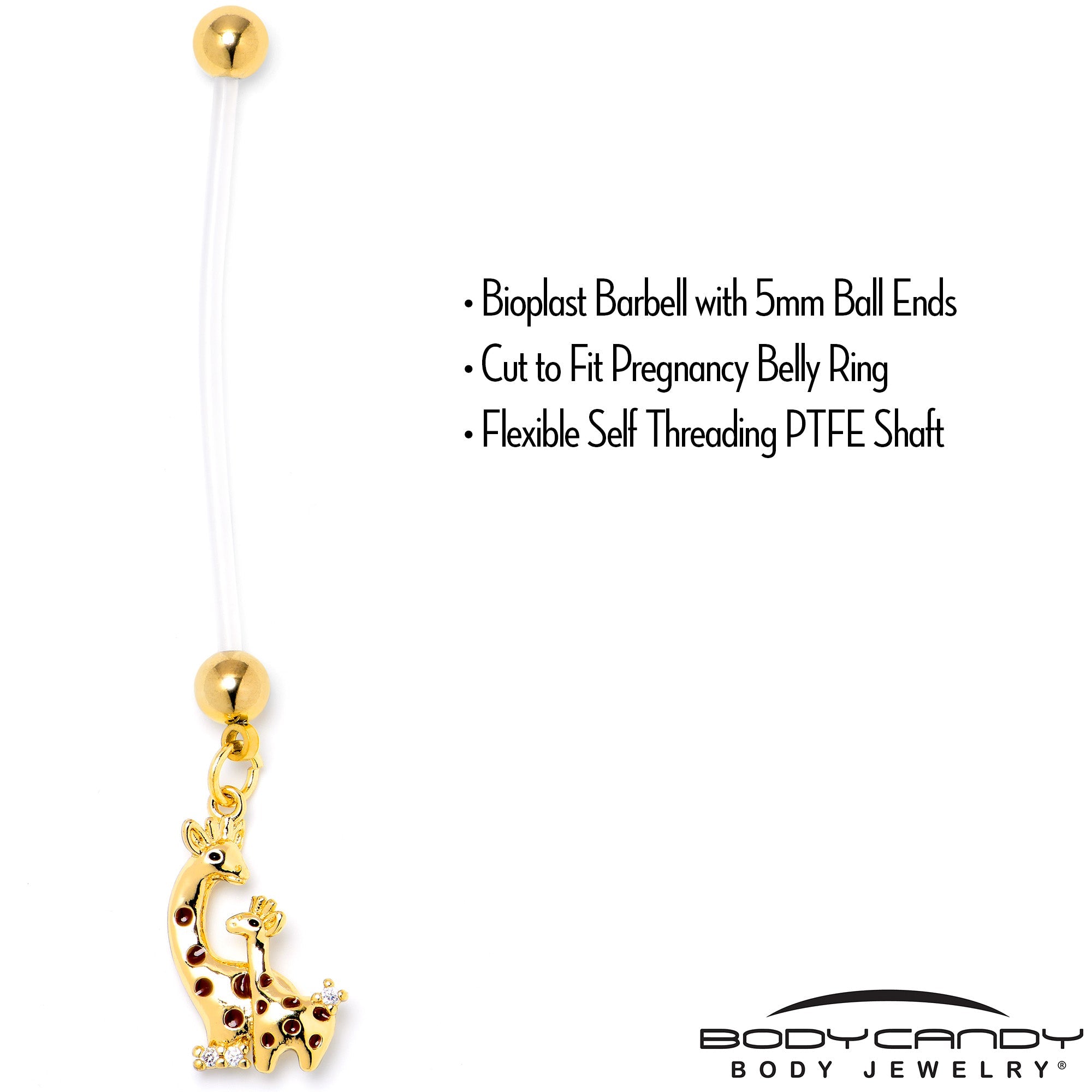 BodyCandy Clear CZ Gem Mom and Baby Giraffe Dangle PTFE Pregnancy Belly Ring — back view