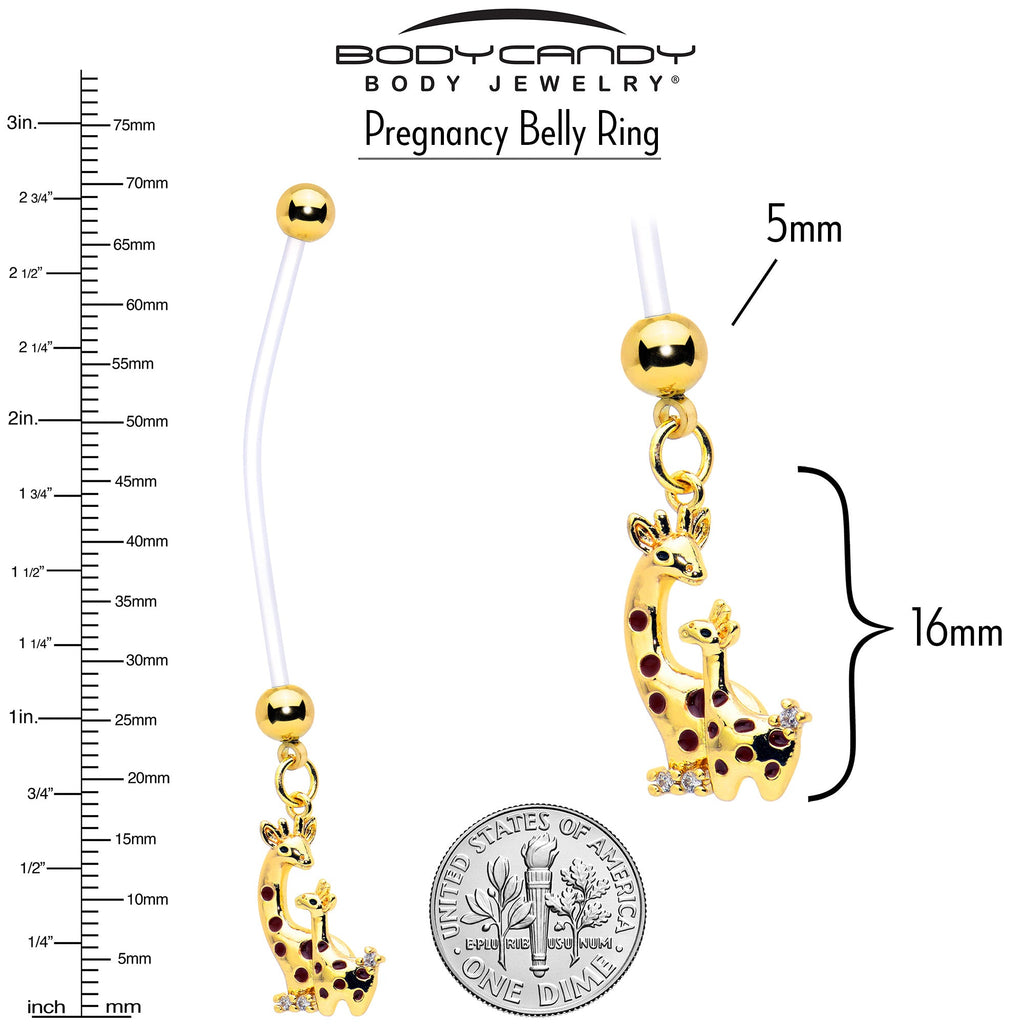 BodyCandy Clear CZ Gem Mom and Baby Giraffe Dangle PTFE Pregnancy Belly Ring — alternative angle