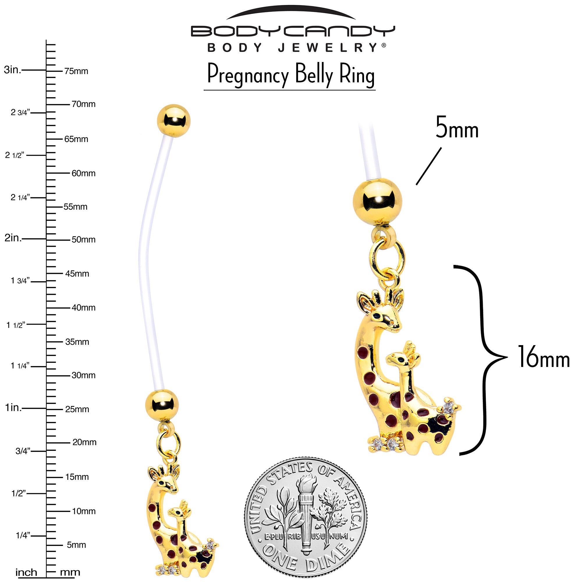 BodyCandy Clear CZ Gem Mom and Baby Giraffe Dangle PTFE Pregnancy Belly Ring — alternative angle