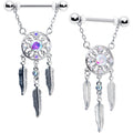 BodyCandy 14G 9/16 Aurora CZ Gem Dreamcatcher Dangle Nipple Ring Set — main product shot
