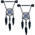 BodyCandy 14G 9/16 Aurora CZ Gem Black Dreamcatcher Dangle Nipple Ring Set — main product shot