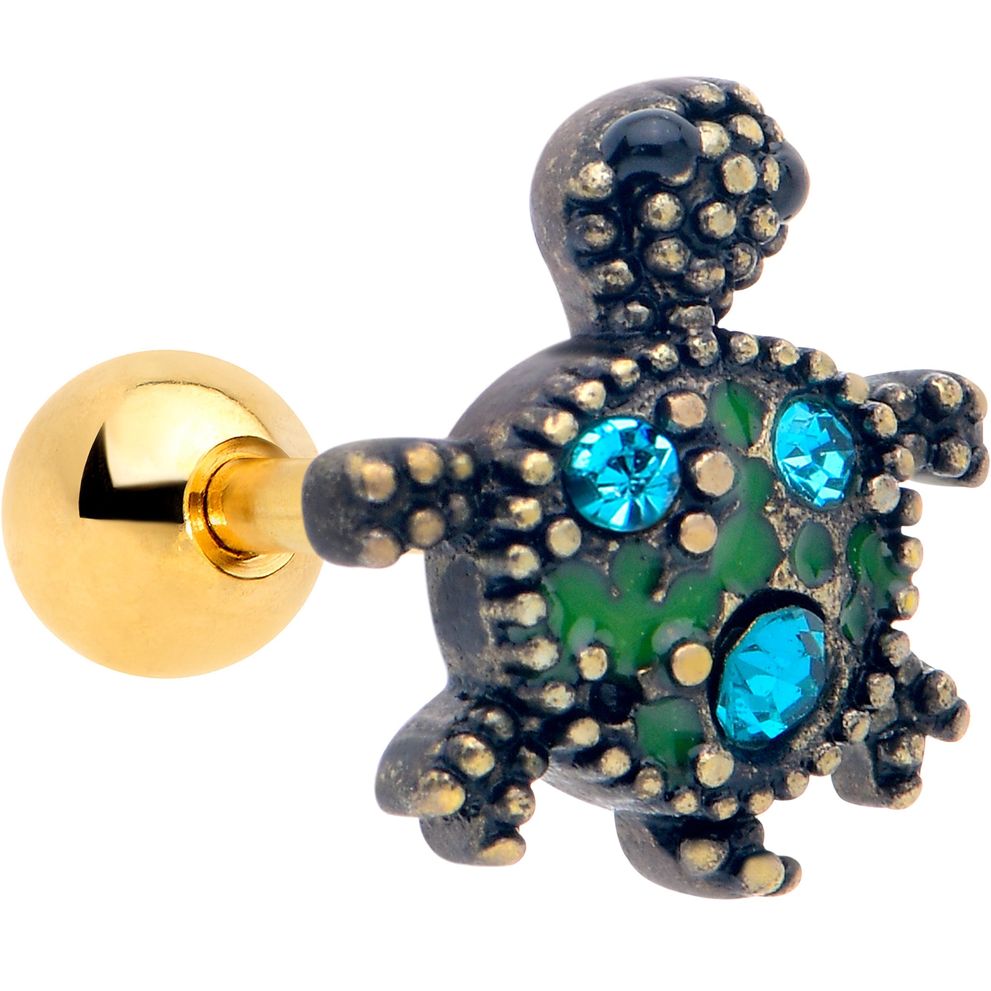 BodyCandy 16G 1/4 Blue Gem Gold Hue Sweet Sea Turtle Cartilage Tragus Earring — main product shot