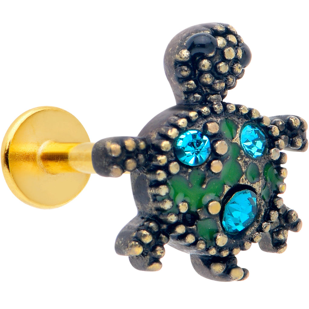 BodyCandy 16G 5/16 Blue Gem Gold Tone Sweet Sea Turtle Labret Monroe Tragus — main product shot