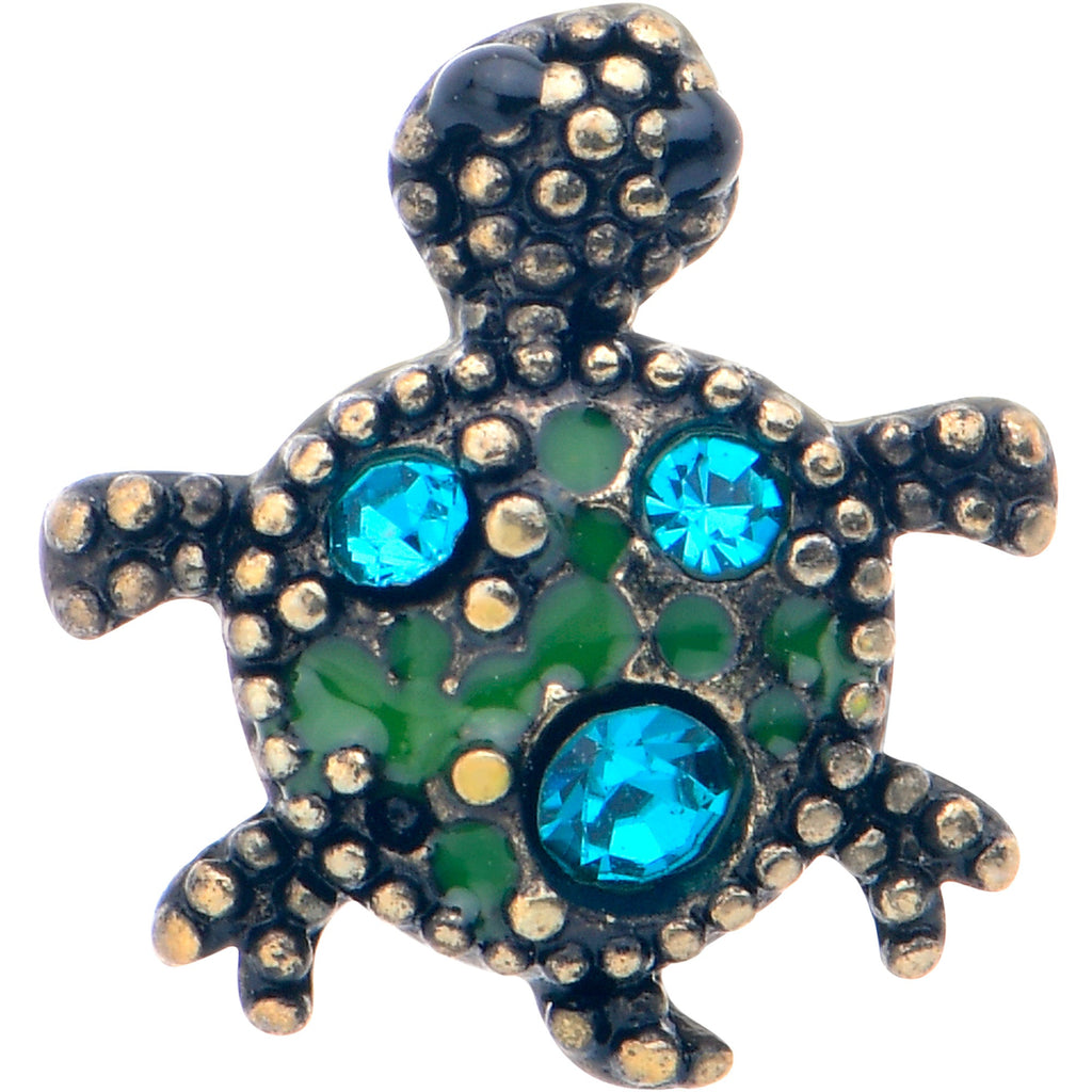 BodyCandy 16G 5/16 Blue Gem Gold Tone Sweet Sea Turtle Labret Monroe Tragus — detail close-up