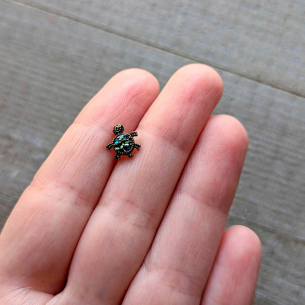 BodyCandy 16G 5/16 Blue Gem Gold Tone Sweet Sea Turtle Labret Monroe Tragus — back view