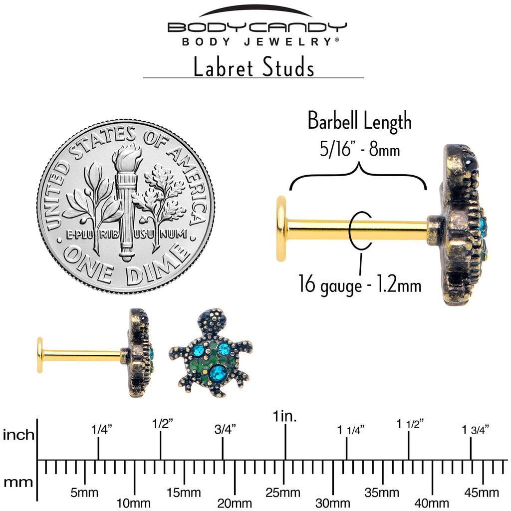BodyCandy 16G 5/16 Blue Gem Gold Tone Sweet Sea Turtle Labret Monroe Tragus — alternative angle