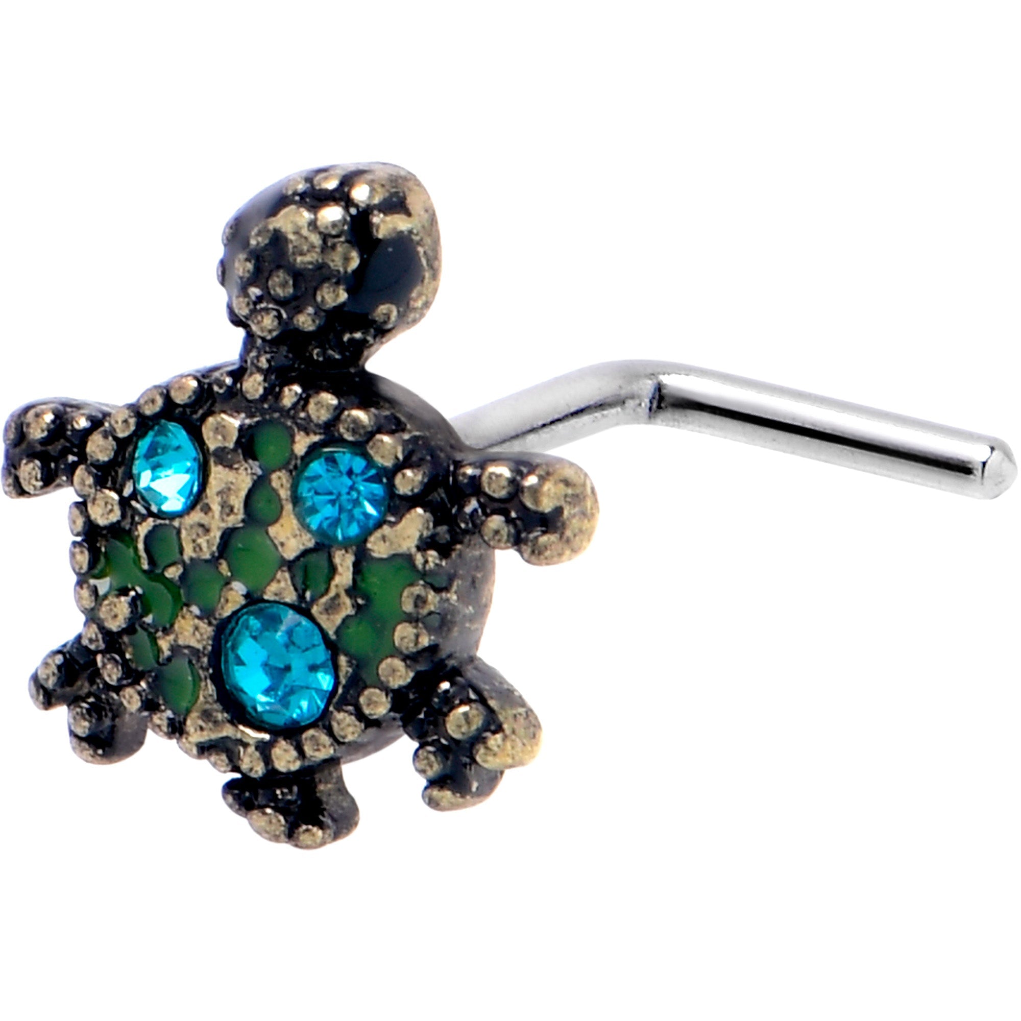 BodyCandy 20G 7mm Blue Gem Sweet Sea Turtle L Shape Nose Ring — main product shot