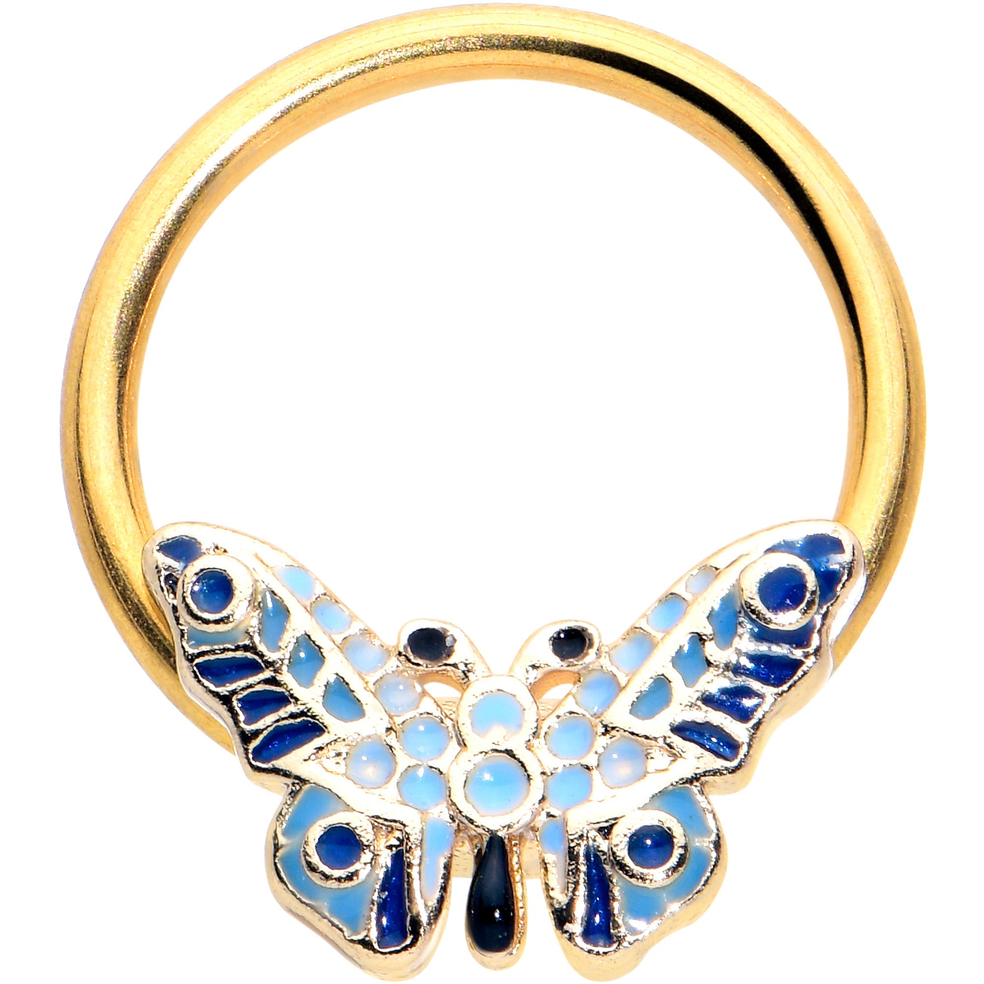 BodyCandy 16G 3/8 Gold Tone Evening Butterfly BCR Captive Ring — main product shot