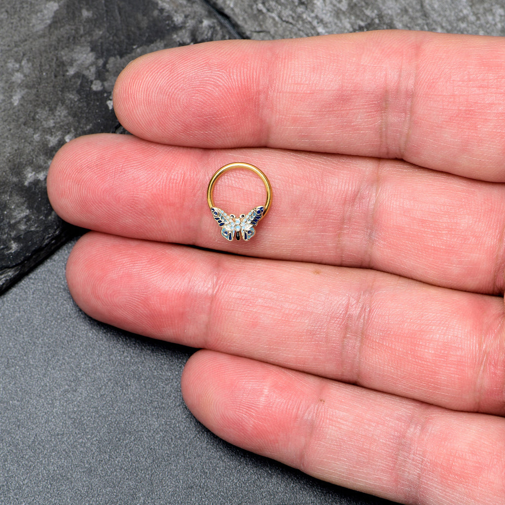 BodyCandy 16G 3/8 Gold Tone Evening Butterfly BCR Captive Ring — detail close-up