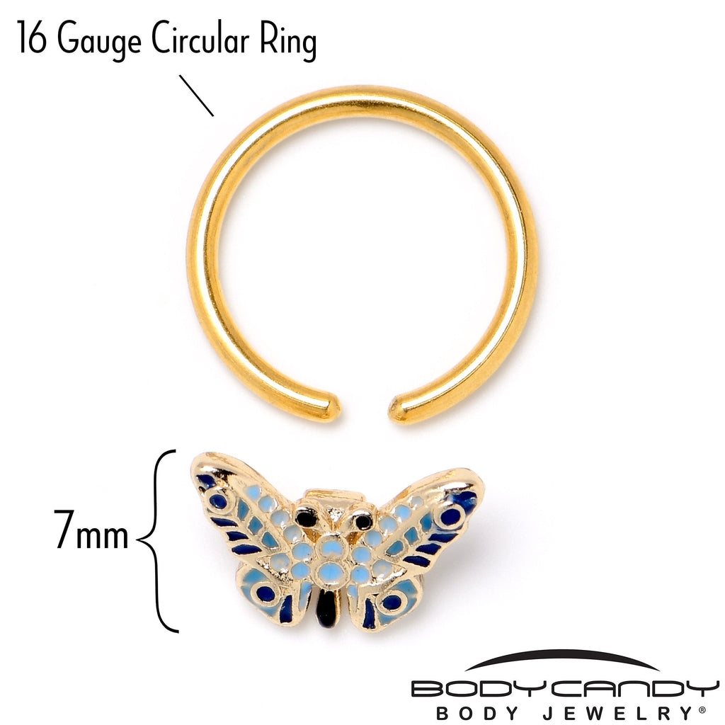 BodyCandy 16G 3/8 Gold Tone Evening Butterfly BCR Captive Ring — back view