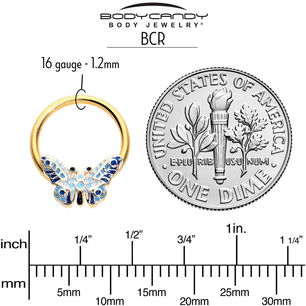 BodyCandy 16G 3/8 Gold Tone Evening Butterfly BCR Captive Ring — alternative angle