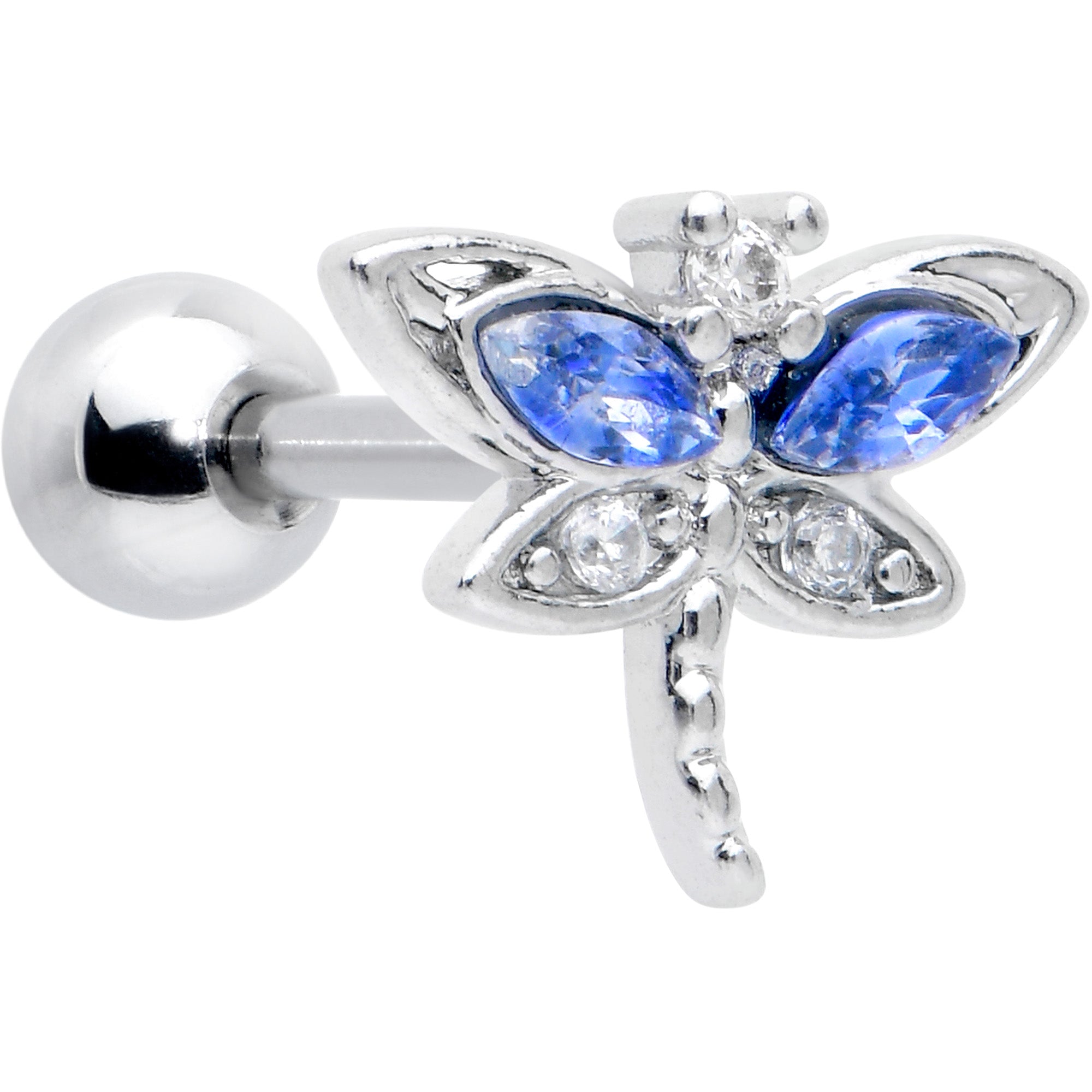 BodyCandy 16G 1/4 Blue CZ Gem Dragonfly Style Cartilage Tragus Earring — main product shot