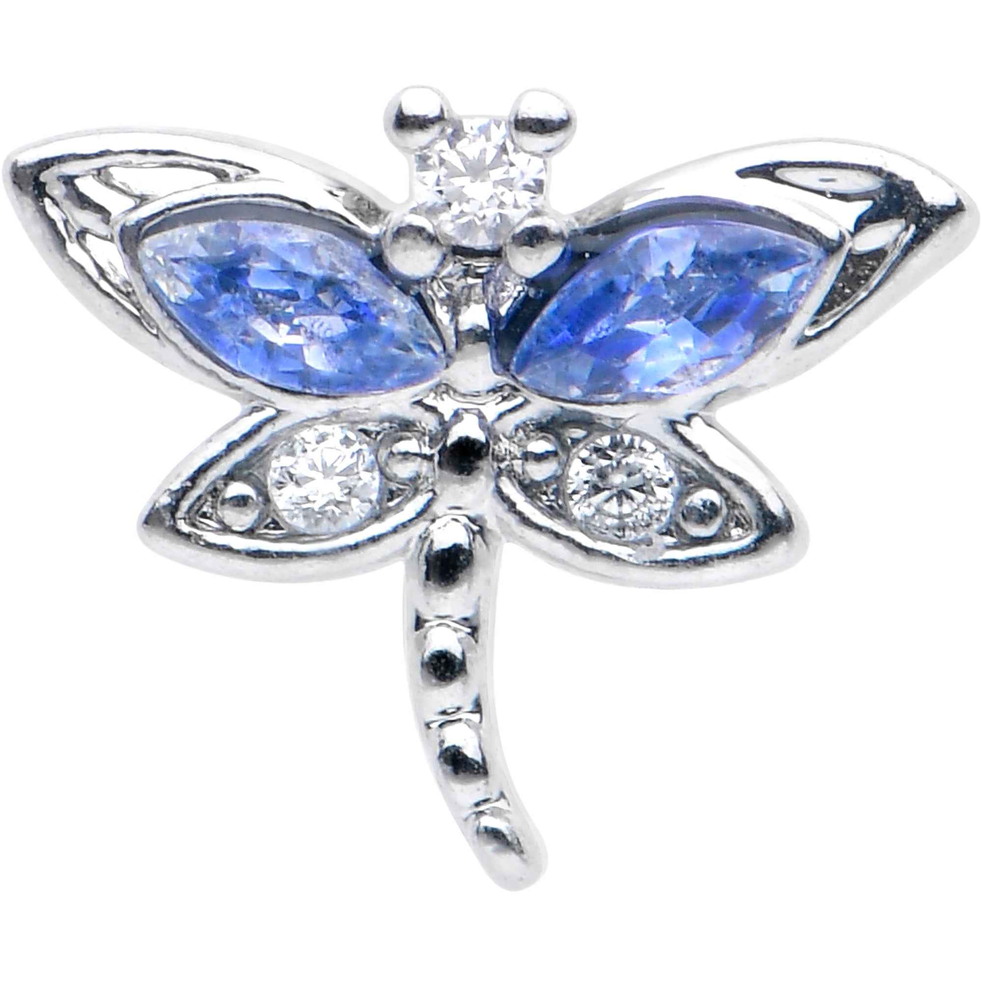 BodyCandy 16G 1/4 Blue CZ Gem Dragonfly Style Cartilage Tragus Earring — detail close-up