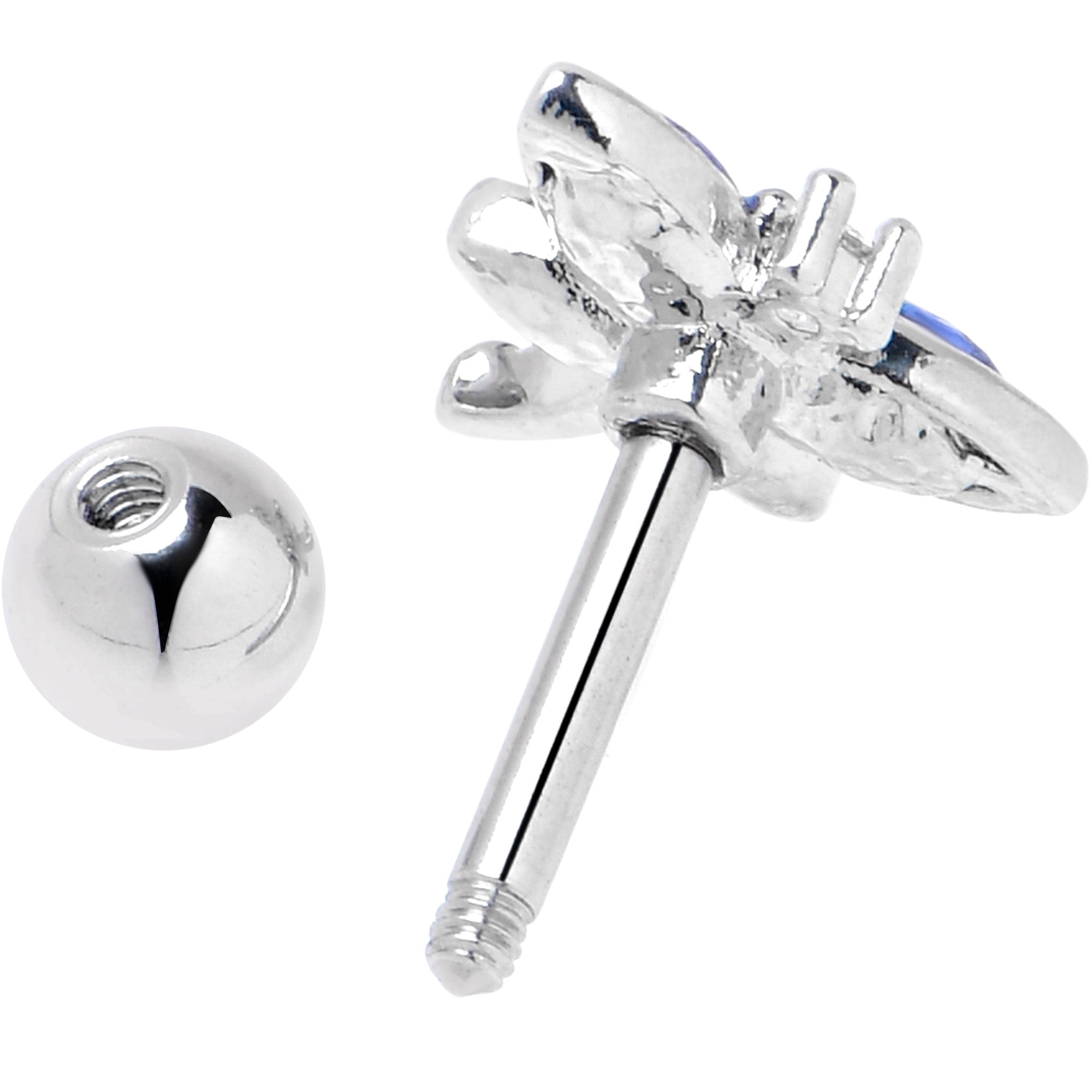 BodyCandy 16G 1/4 Blue CZ Gem Dragonfly Style Cartilage Tragus Earring — side view