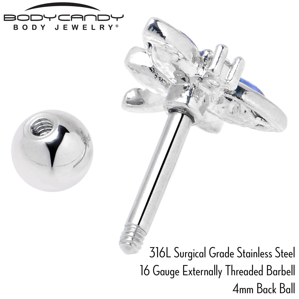 BodyCandy 16G 1/4 Blue CZ Gem Dragonfly Style Cartilage Tragus Earring — alternative angle