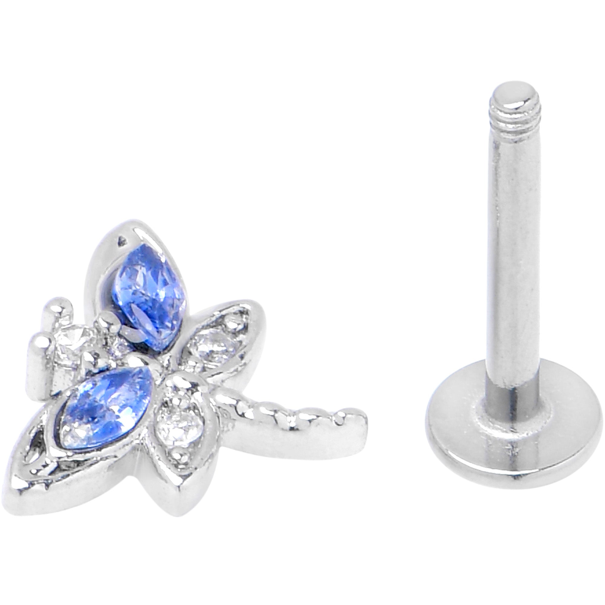 BodyCandy 16G 5/16 Blue CZ Gem Dragonfly Style Labret Monroe Tragus — side view