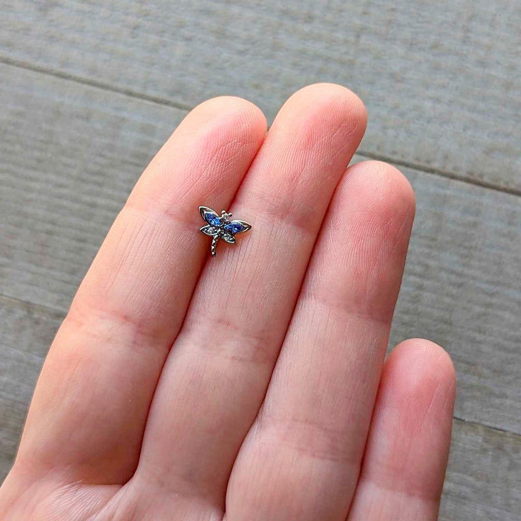 BodyCandy 16G 5/16 Blue CZ Gem Dragonfly Style Labret Monroe Tragus — back view