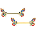 BodyCandy 14G 9/16 Red Blue Gem Gold Tone Butterfly Barbell Nipple Ring Set — main product shot