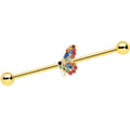 BodyCandy 14G Red Blue Gem Gold Tone Butterfly Industrial Barbell 38mm — main product shot