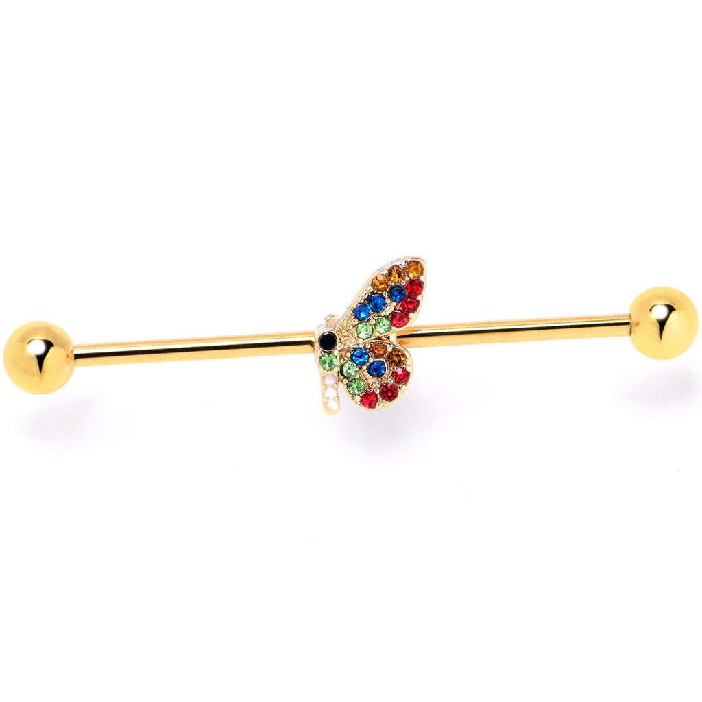 BodyCandy 14G Red Blue Gem Gold Tone Butterfly Industrial Barbell 38mm — lifestyle context