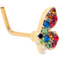 BodyCandy 20G 7mm Red Blue Gem Gold Tone Butterfly L Shape Nose Ring — main product shot