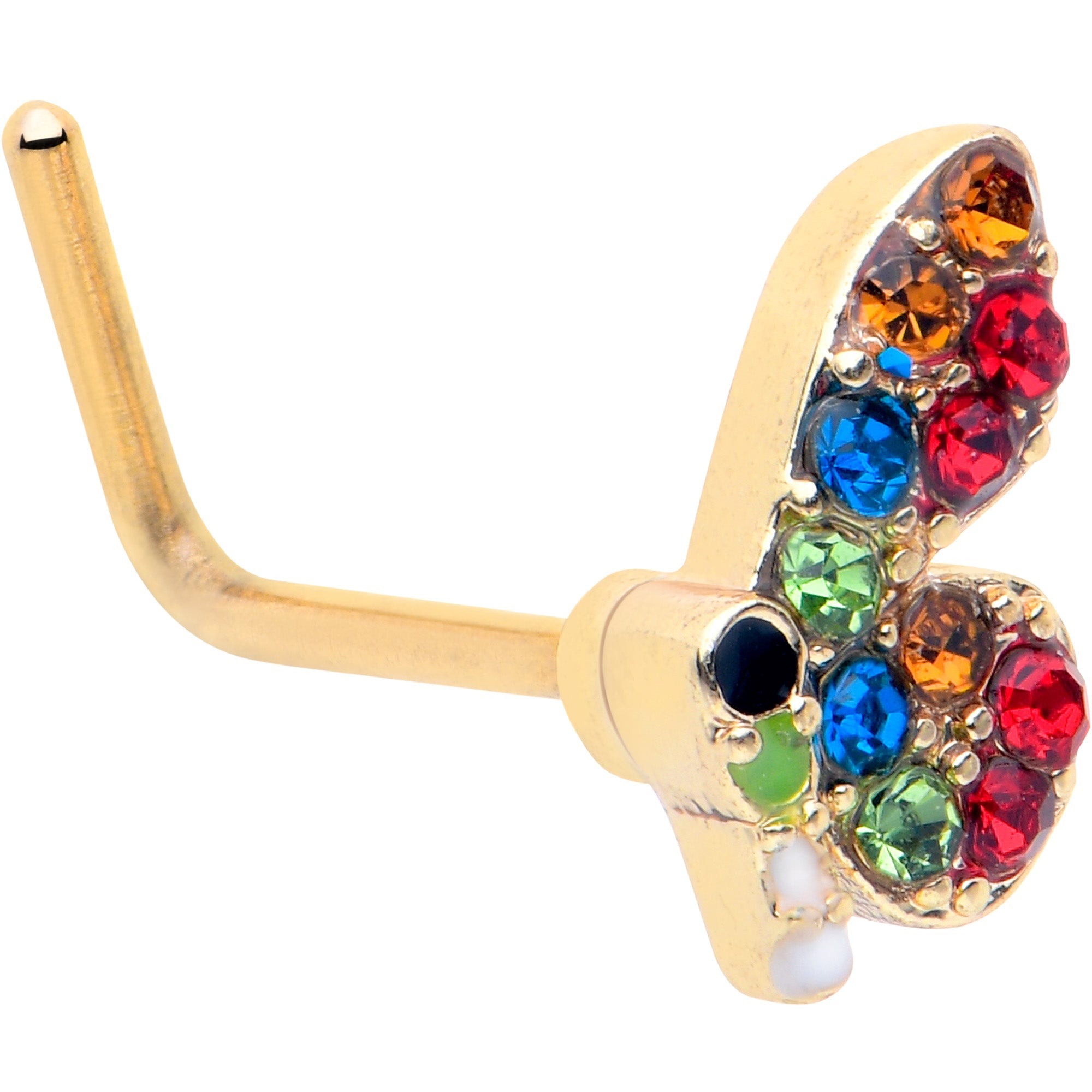 BodyCandy 20G 7mm Red Blue Gem Gold Tone Butterfly L Shape Nose Ring — main product shot