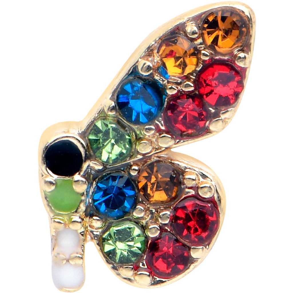 BodyCandy 20G 7mm Red Blue Gem Gold Tone Butterfly L Shape Nose Ring — detail close-up