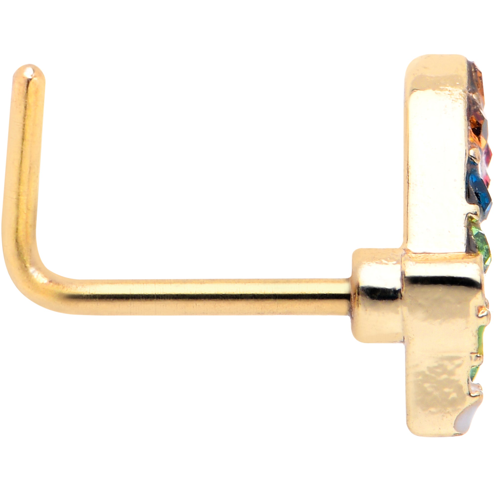 BodyCandy 20G 7mm Red Blue Gem Gold Tone Butterfly L Shape Nose Ring — lifestyle context