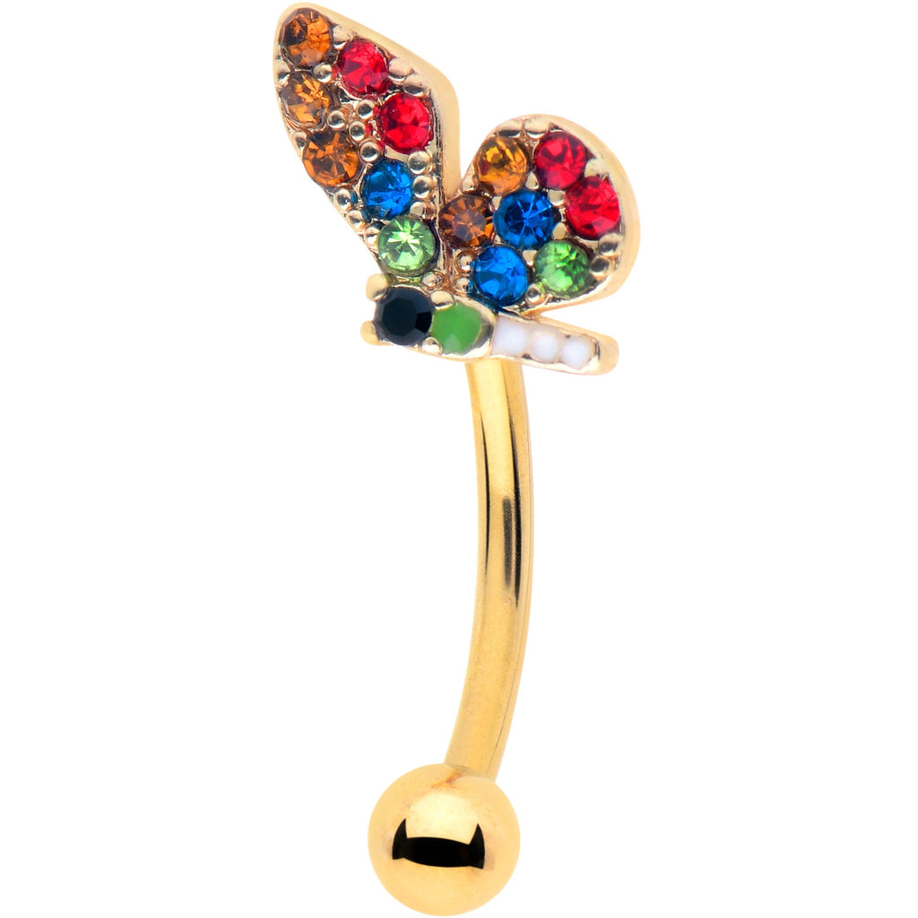 BodyCandy 16G 5/16 Red Blue Gem Gold Tone Butterfly Curved Eyebrow Ring — main product shot