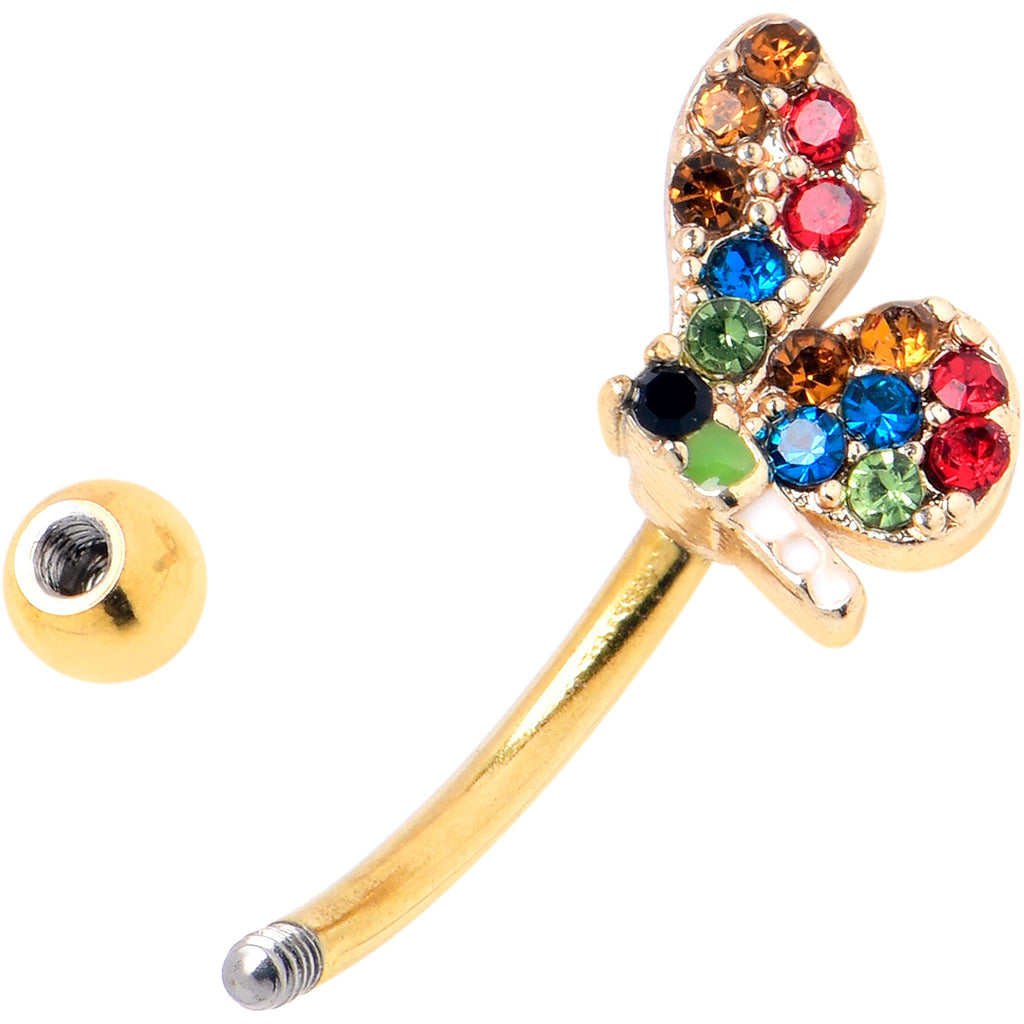 BodyCandy 16G 5/16 Red Blue Gem Gold Tone Butterfly Curved Eyebrow Ring — lifestyle context