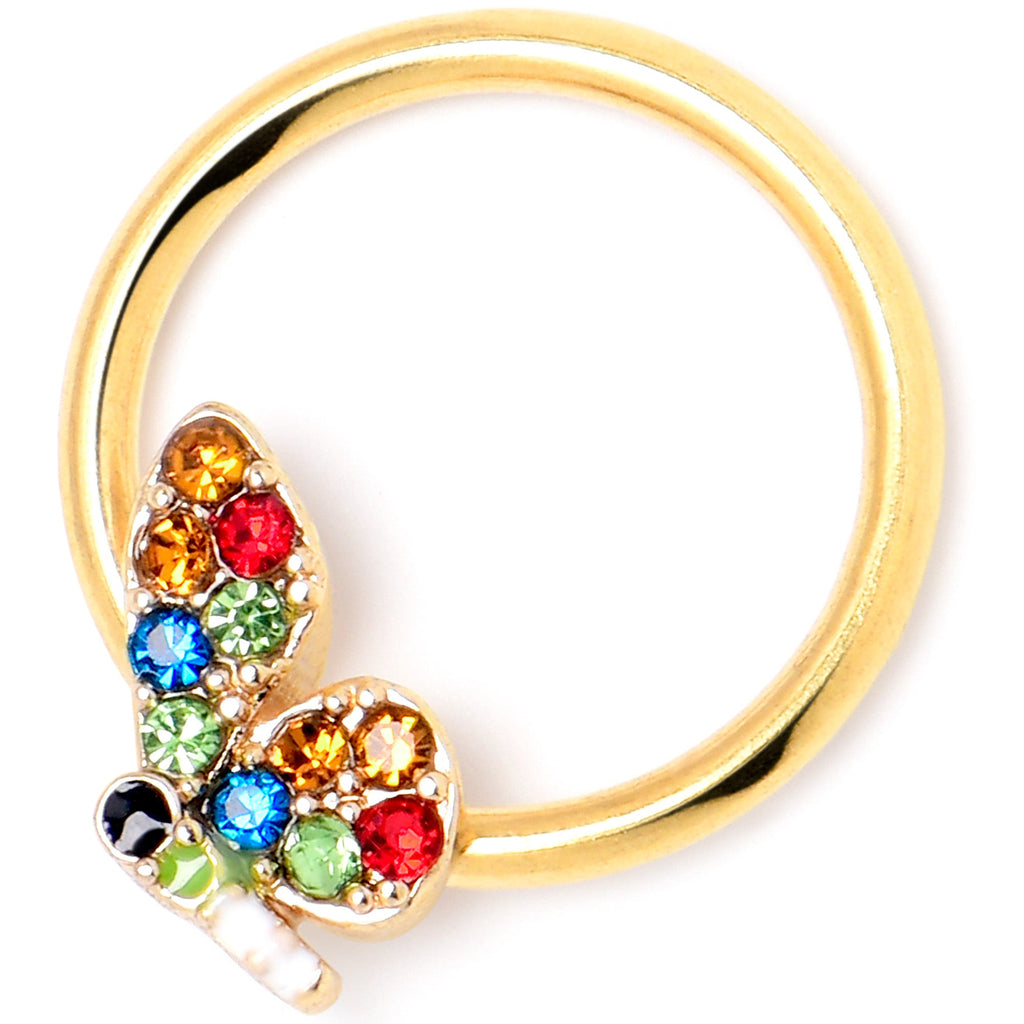 BodyCandy 16G 3/8 Red Blue Gem Gold Tone Butterfly BCR Captive Ring — lifestyle context