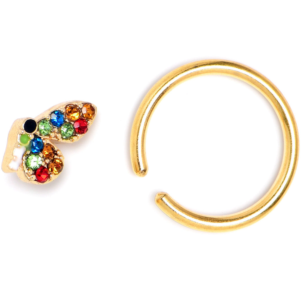 BodyCandy 16G 3/8 Red Blue Gem Gold Tone Butterfly BCR Captive Ring — side view