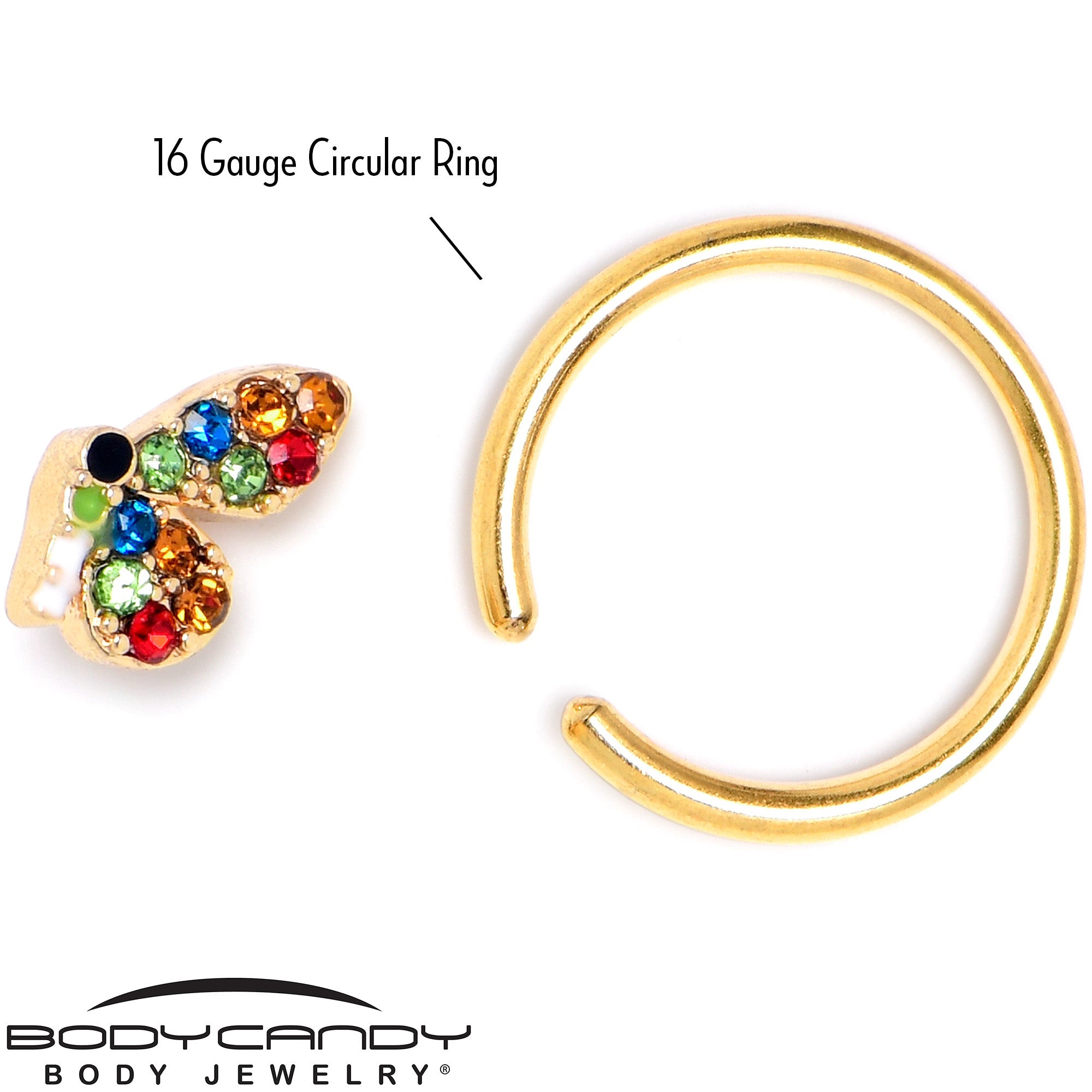 BodyCandy 16G 3/8 Red Blue Gem Gold Tone Butterfly BCR Captive Ring — back view